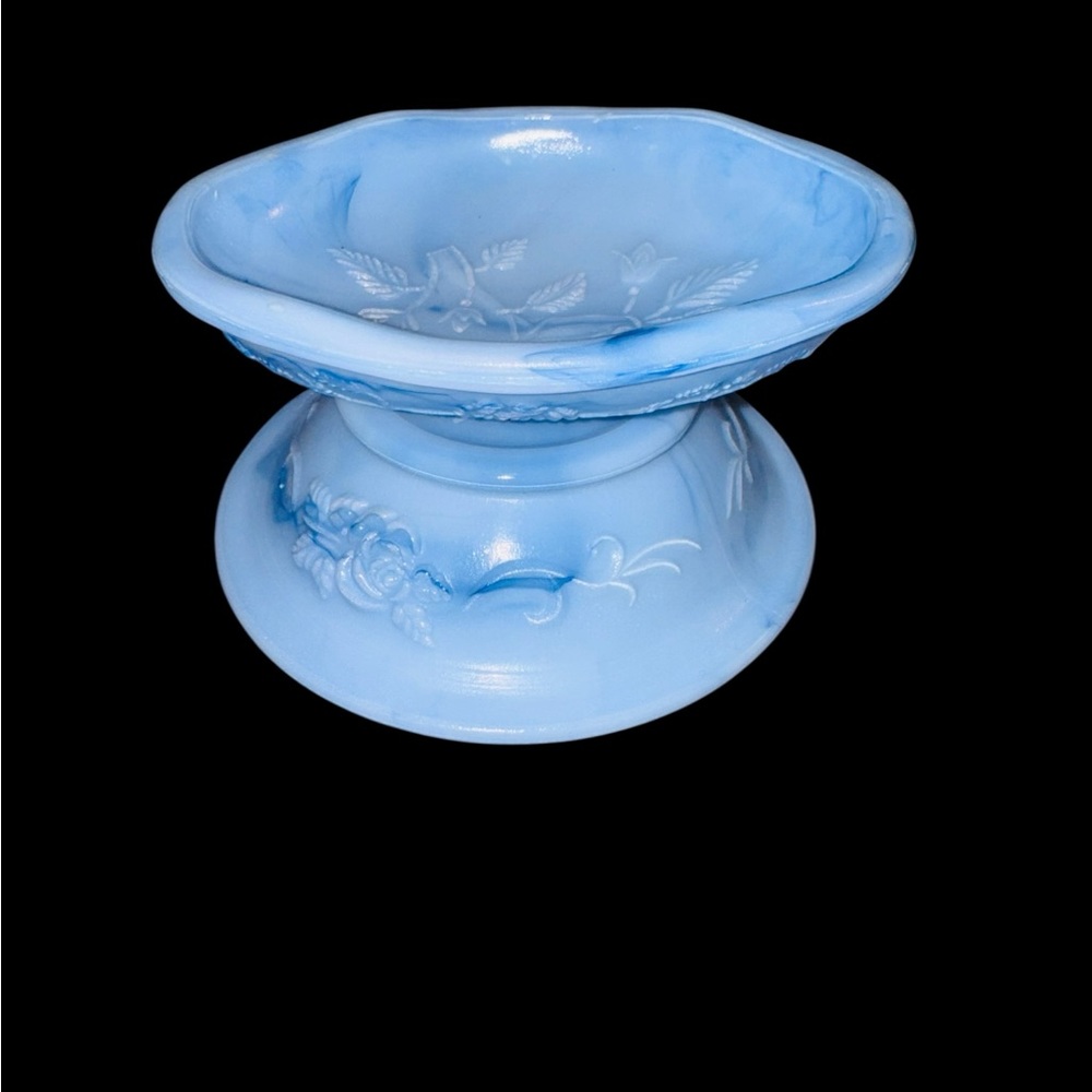 Vintage Avon Victoriana Blue Slag Glass Bowls May 1978 Embossed Rose Design